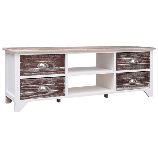TV Cabinet White and Brown 115x30x40 cm Paulownia Wood