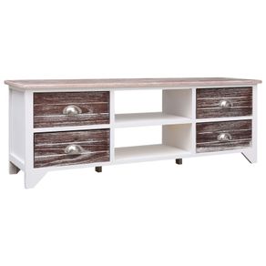 TV Cabinet White and Brown 115x30x40 cm Paulownia Wood