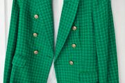 ZARA Emerald Green Tweed Double-Breasted Blazer Size M