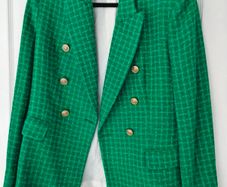 ZARA Emerald Green Tweed Double-Breasted Blazer Size M
