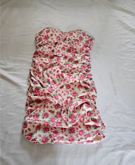 More To Come Pink Floral Strapless Mini Dress RRP 80E