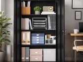 Black Metal Storage Cabinet Lockable With Shelves