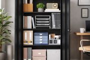 Black Metal Storage Cabinet Lockable With Shelves