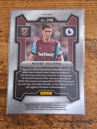 Panini Prizm Premier League 2023-24 Nayef Aguerd, West Ham, Pink Mosaic, #218 - free standard postage