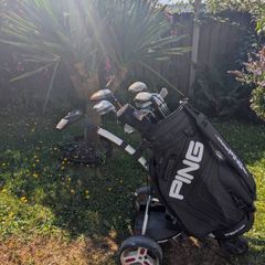 Set of adult golf clubs rare ping bag and trolley included
