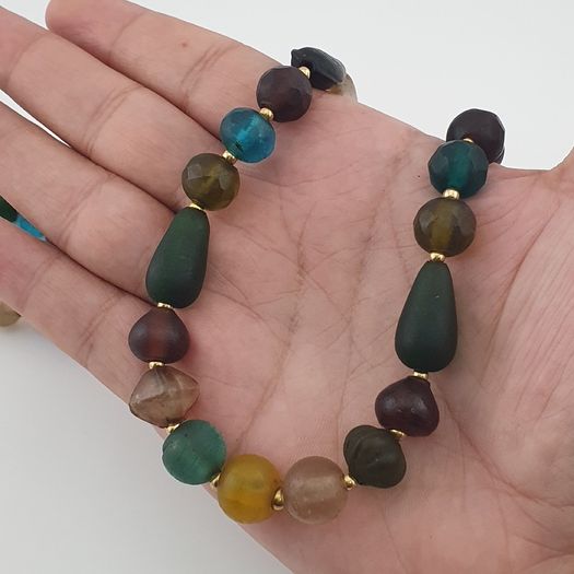 Antique African Style Mix MultiColor Glass Beads Necklace
