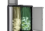 Premium split recycling cabinet, black/grey, 68 cm x 39 cm x 92 cm, with pressure opening