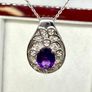 Silver Natural Moroccan Amethyst & White Zircon Twisted Vine Pendant with Chain Image 3