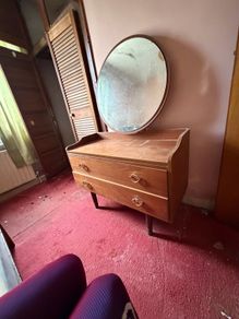 Vintage Dressing Table with Round Mirror Retro Vanity