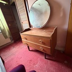 Vintage Dressing Table with Round Mirror Retro Vanity