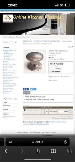 Knob40mm Round Brosna Pewter 100 Available