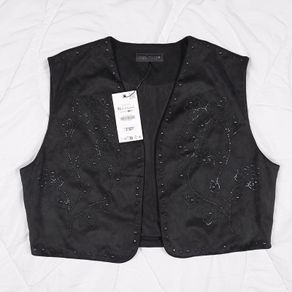 Zara Black Faux Suede Studded Waistcoat Vest Size XL