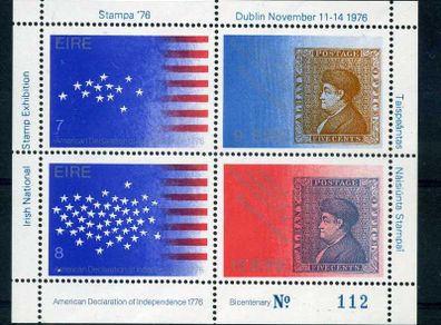 1976 Ireland Stampa Souvenir Sheet on US Bicentenary Commemorative Stamp Miniature Sheet Mint Never Hinged (MNH)