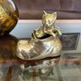 Vintage MCM Solid Brass Small Kitty Cat in a Boot Whimsical Sculpture Image 6