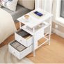 Narrow Bedside Table with Charging Station, with 2 Non-Woven Drawers, Slim Side Table with Power Outlets for Small Spaces, Living Room, White Image 9