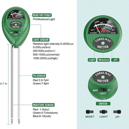 3 in1 Soil Water Moisture PH Meter Acidity Humidity Sunlight Light PH Test Garden Flowers Moist Sensor Tester Testing Instrument