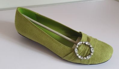Solada Moda Ladies Green Suede Shoes New With Box Size UK3 Jewel Detail Low Heel CAN POST