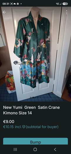 New Yumi Satin Crane Kimono Size 14