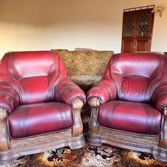Genuine Italian Burgandy Real Leather Armchairs