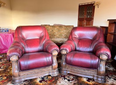 Genuine Italian Burgandy Real Leather Armchairs