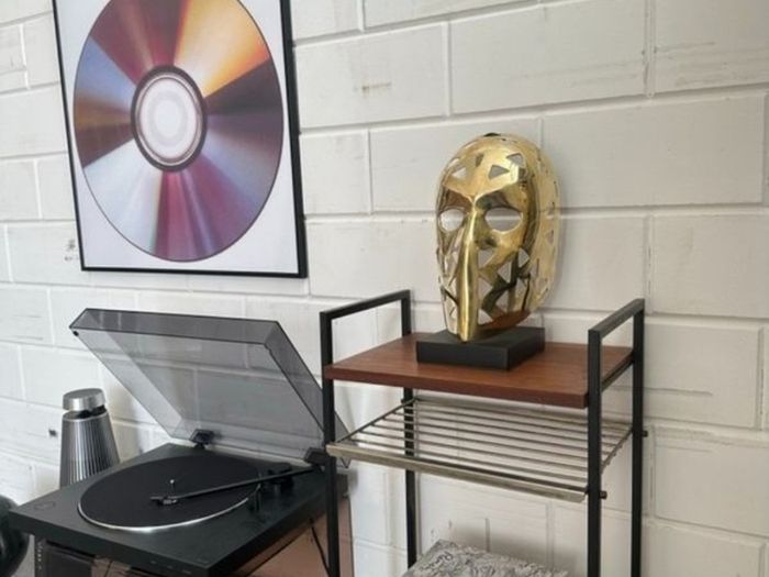 Mask Sculpture On Stand - Polished Bronze