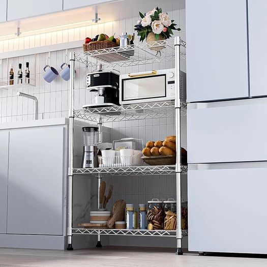 Height Adjustable Shelves,Heavy Duty Wire Pantry Shelving for Tool Sheds, Garage, and Storehouse,Metal,Chrome 4 tier,35 x 60 x 135.8 cm