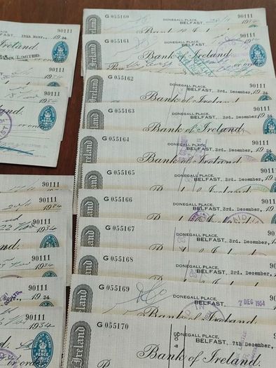 23X 1934 Bank of Ireland Belfast Cheques