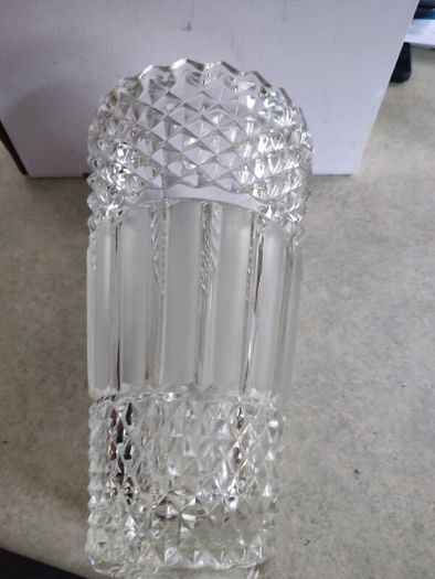 VINTAGE Hermanova 20188/25 Art Deco Vase MCM Sklo Union Czech Art Glass Clear Glass Toothed Ridged Studded Pattern Bouquet Floor Vase - 10 inches Tall