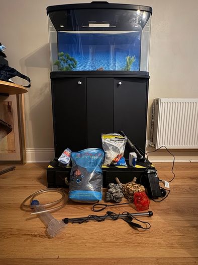 80L Aquarium with Black Cabinet and Accessories