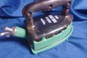 Vintage 1930s "The Rhythm" No. 375U Gas Iron with Enamel Trivet Stand &amp; Hose