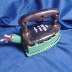 Vintage 1930s "The Rhythm" No. 375U Gas Iron with Enamel Trivet Stand & Hose