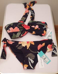 Seafolly Two Piece Bandeau Bikini & Hipster Bottoms Summer Memoirs Indigo UK8 Payment By REVOLUT or PAYPAL