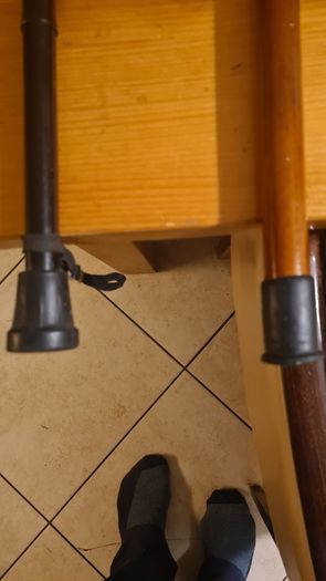 Walking Sticks. 1 X Classic Wood Walking Stick. And 1 X Metal Adjustable Walking Stick. Both In Good Condition.