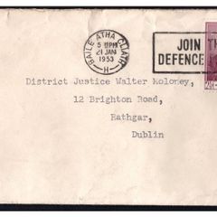 1953 Ireland 2.5d Thomas Moore Tied with clean Join the Defence Forces Slogan on Cover