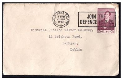 1953 Ireland 2.5d Thomas Moore Tied with clean Join the Defence Forces Slogan on Cover