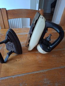 2 irons  - LYNG Sad iron 1900s & Mid Century 1953 paraffin iron