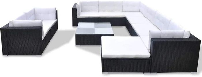 32-Piece Set Poly Rattan Sofa Lounge Set Garden Furniture, black