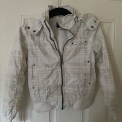 H&M girls white hooded spring autumn jacket age 146cm