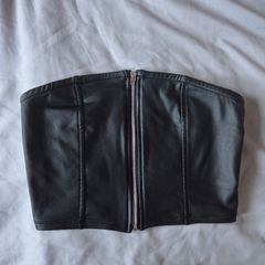 Black Faux leather cropped top size 10