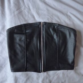 Black Faux leather cropped top size 10