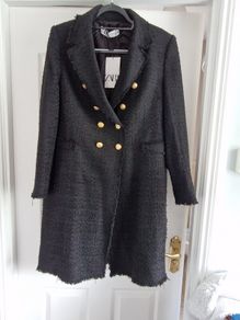 Zara BNWT Womens black boucle coat/jacket
