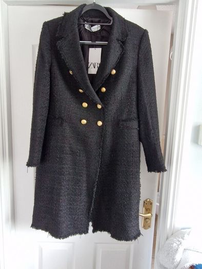 Zara BNWT Womens black boucle coat/jacket