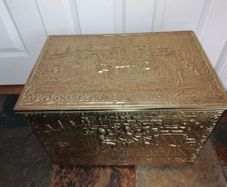 Vintage Brass on Wood Fireside Log & Turf Storage Box