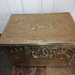 Vintage Brass on Wood Fireside Log & Turf Storage Box