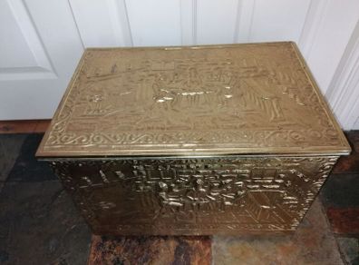 Vintage Brass on Wood Fireside Log & Turf Storage Box