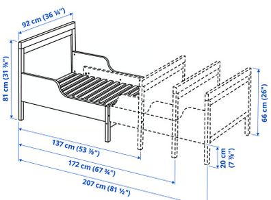 IKEA SUNDVIK Extendable Bed Frame Set Brown  Excellent Condition