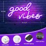 NEW SALE | Good Vibes Neon Sign,Neon Light Powered by USB with Switch, Ice Blue Led Neon Light Sign for Bedroom,Wall Decor,Game Room,Party, Bar Decor Image 2