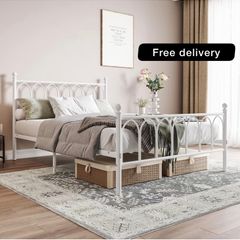 Double Metal Bed Frame 135 x 190 cm with Headboard