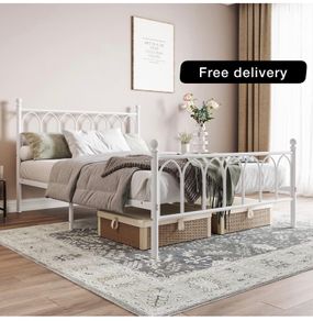Double Metal Bed Frame 135 x 190 cm with Headboard