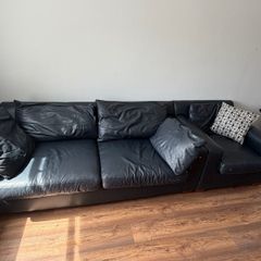 Free Black 3-Seater Leather Sofa + Matching Armchair